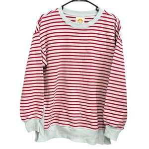 C & C California Striped Pullover Sweatshirt, Red, Light Blue, Women's Small S